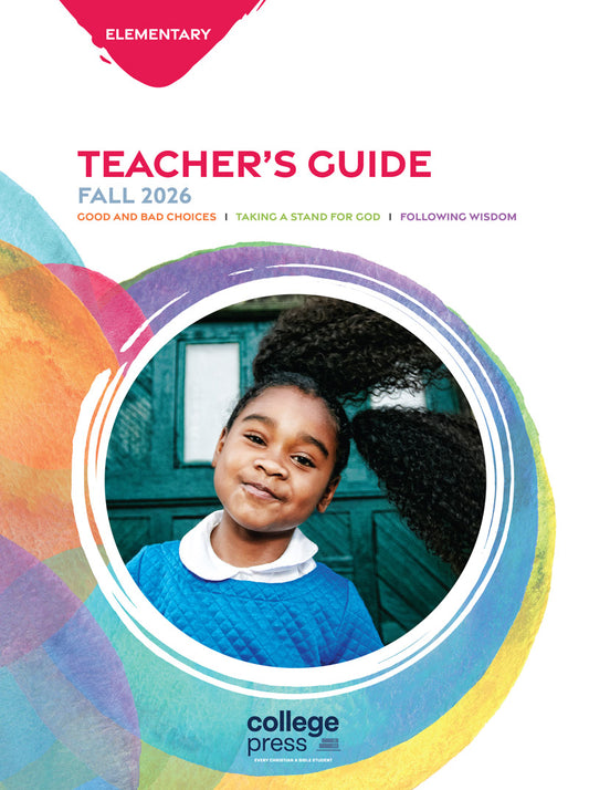 Teacher's Guide Fall 2026 elementary curriculum resource by College Press, featuring a colorful watercolor design with a central photo of a young girl.