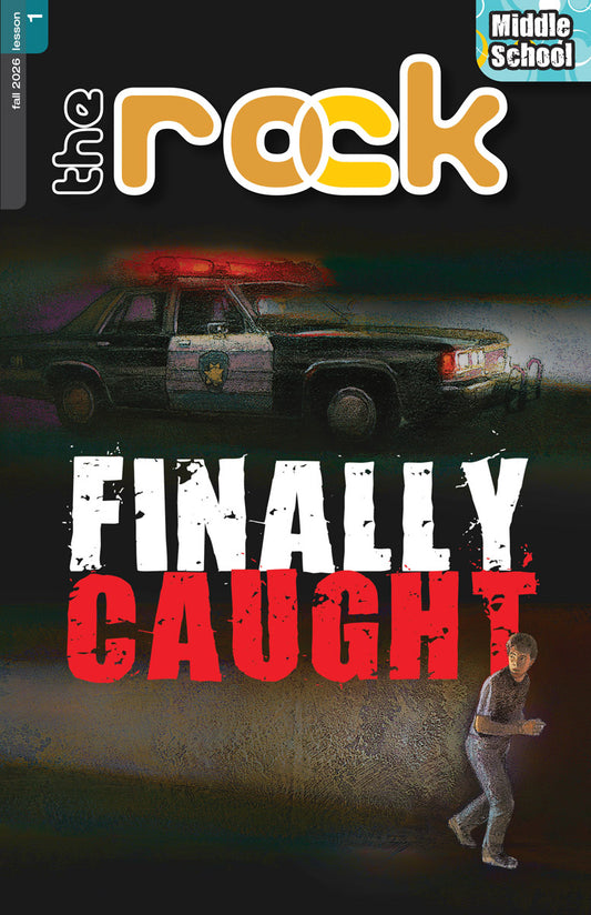 Book cover of 'The Rock: Finally Caught' with a police car and person in a dark setting
