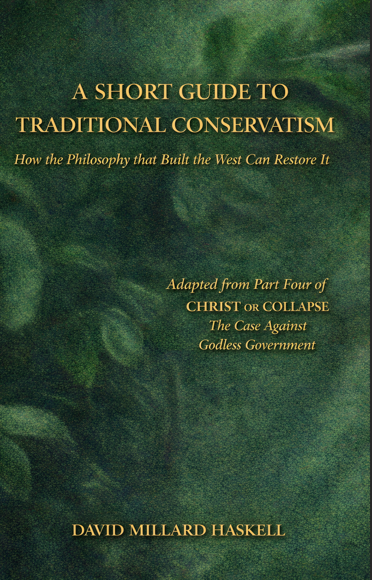 Book cover of 'A Short Guide to Traditional Conservatism' with a green leafy background.