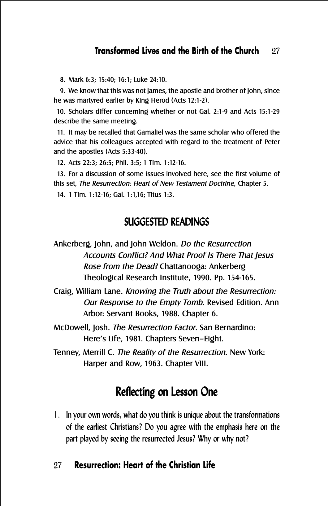 Page from a book or document with text and references on resurrection and the birth of the church.