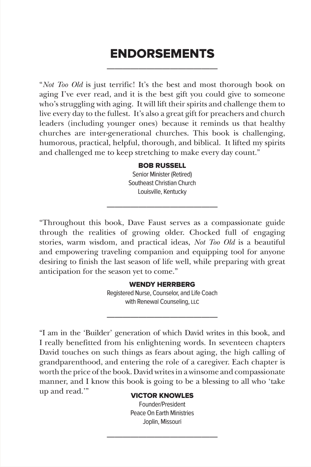 Not Too Old: Turning Your Later Years into Greater Years