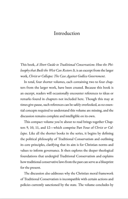 Introduction page of a book discussing Traditional Conservatism with text on a white background.