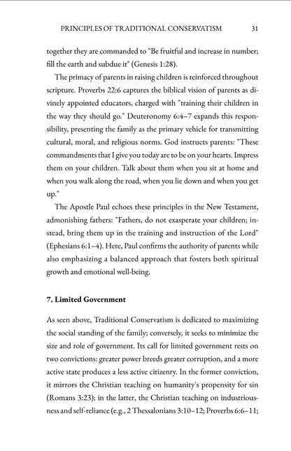 Page from a book titled 'Principles of Traditional Conservatism' with text on page 31.