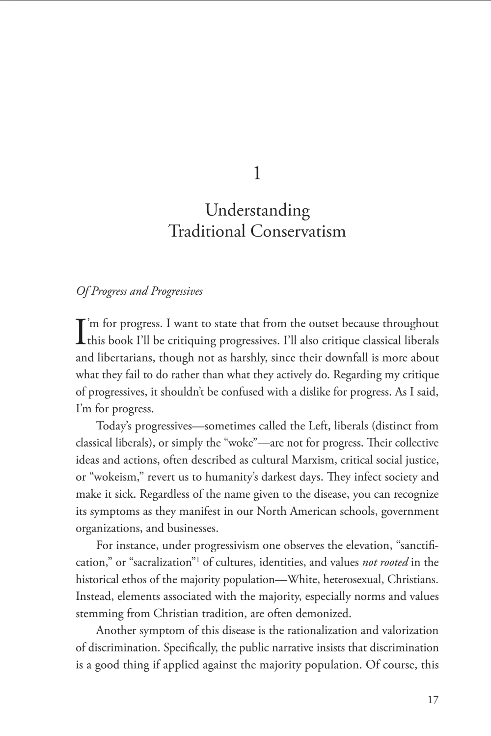 Book page with text on traditional conservatism and progressives