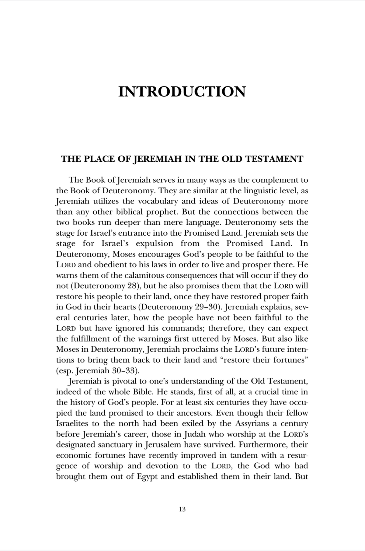 A scanned book page with the heading INTRODUCTION and the first chapter titled THE PLACE OF JEREMIAH IN THE OLD TESTAMENT, containing serif text on a white page.