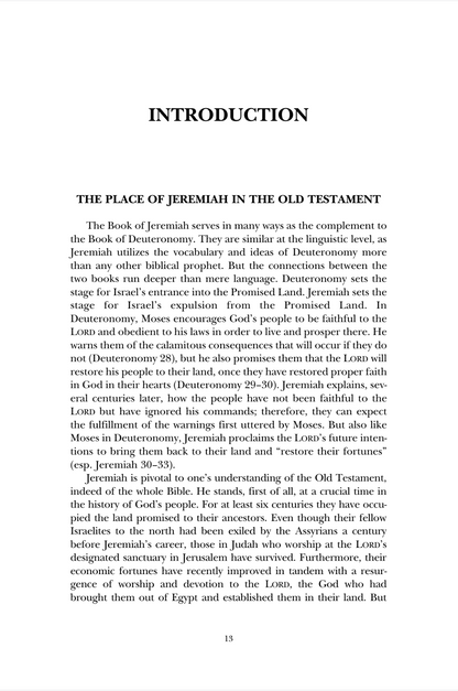 A scanned book page with the heading INTRODUCTION and the first chapter titled THE PLACE OF JEREMIAH IN THE OLD TESTAMENT, containing serif text on a white page.