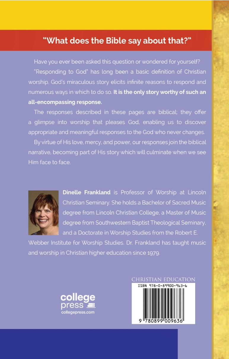Back cover of a book titled "What does the Bible say about that?" with a purple main panel, red and yellow header bands, a short author portrait, and a barcode at the bottom.