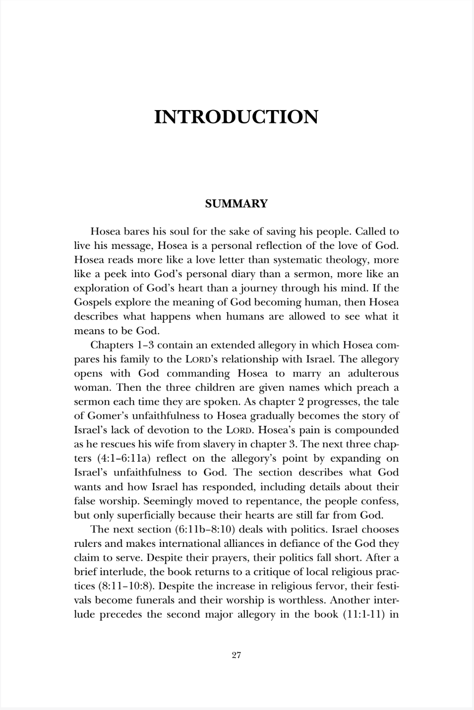 A scanned book page with the title page for 'Introduction' from a religious book, featuring a summary section below the title on a white page with black text.