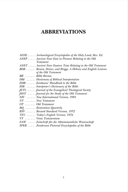 A black-and-white page titled 'ABBREVIATIONS' listing many shortened book and scripture references with page number 7 at the bottom.