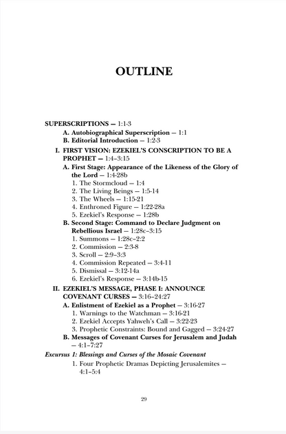 A text page titled 'OUTLINE' with subsection headings and page number 29, showing scholarly bibliography content rather than a physical product photo.