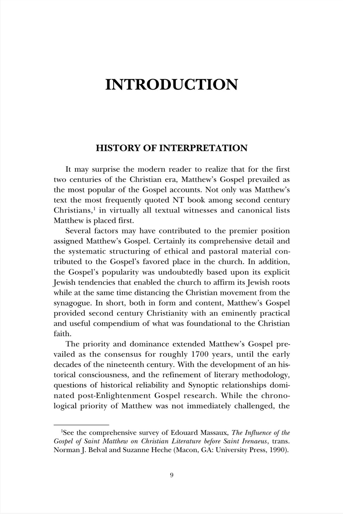 A scanned or photographed page from a book or journal containing the printed text 'INTRODUCTION' and 'HISTORY OF INTERPRETATION' in black serif type on a white page, with a footnote at the bottom.