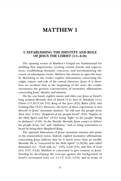 A scanned book page showing the biblical text 'MATTHEW 1' with section headings and paragraphs, printed in black on a white page.