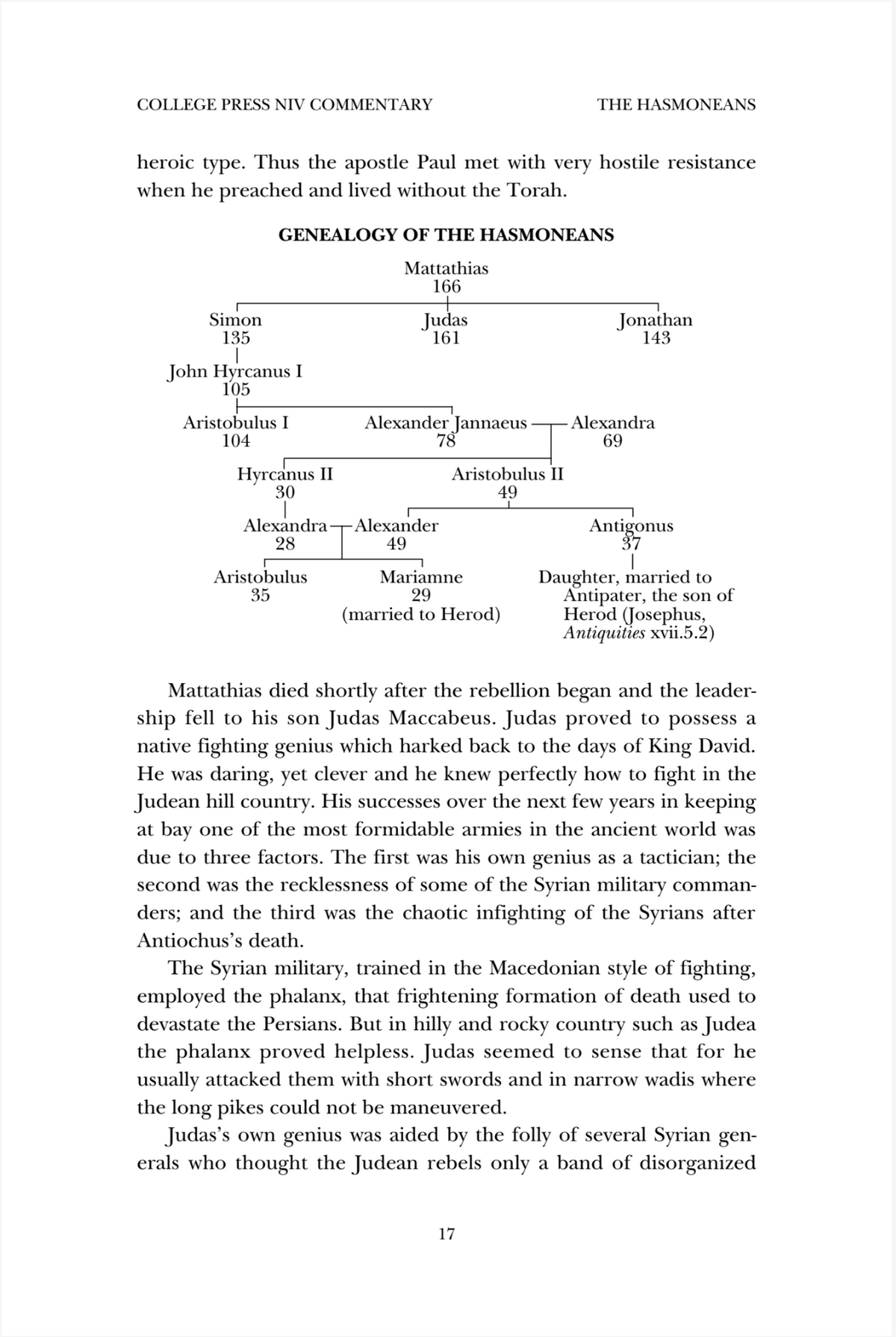 A scanned book page from College Press NY Commentary titled The Hammonids, showing genealogical tables with names and dates under headings such as GENEALOGY OF THE HAMMONIDS.