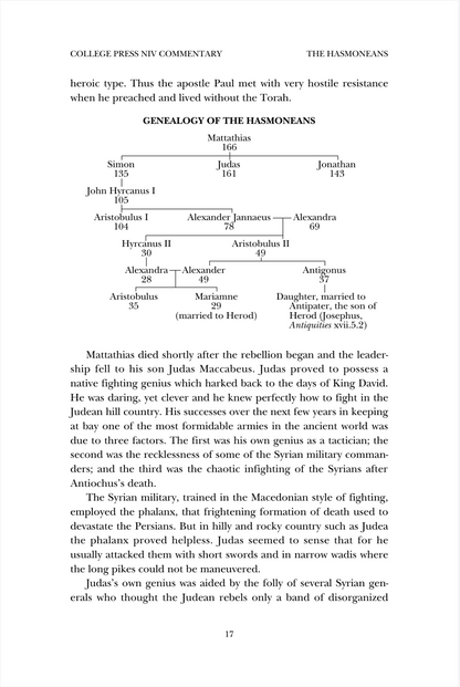 A scanned book page from College Press NY Commentary titled The Hammonids, showing genealogical tables with names and dates under headings such as GENEALOGY OF THE HAMMONIDS.