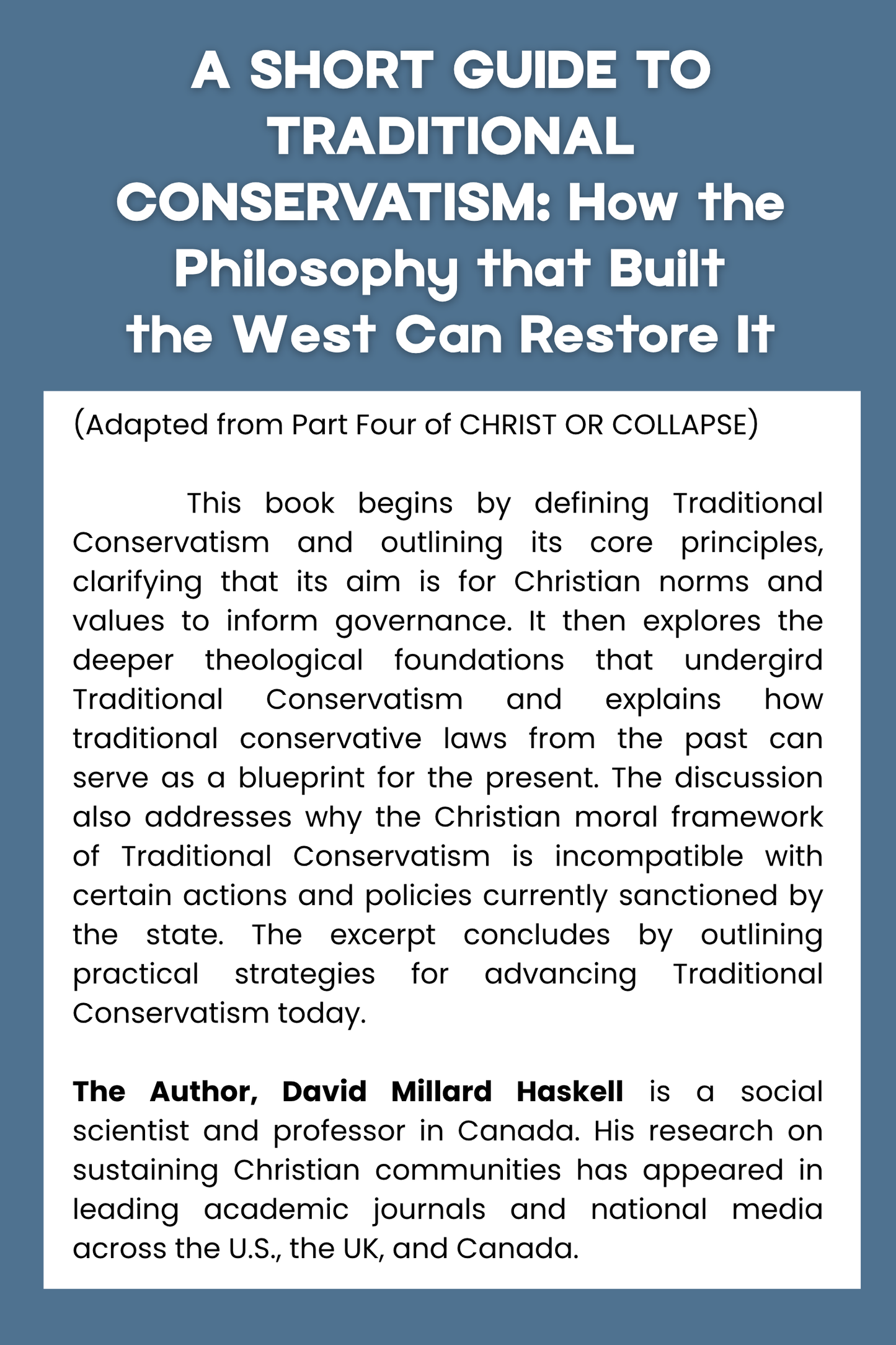 Book cover of 'A Short Guide to Traditional Conservatism' with text on a blue background