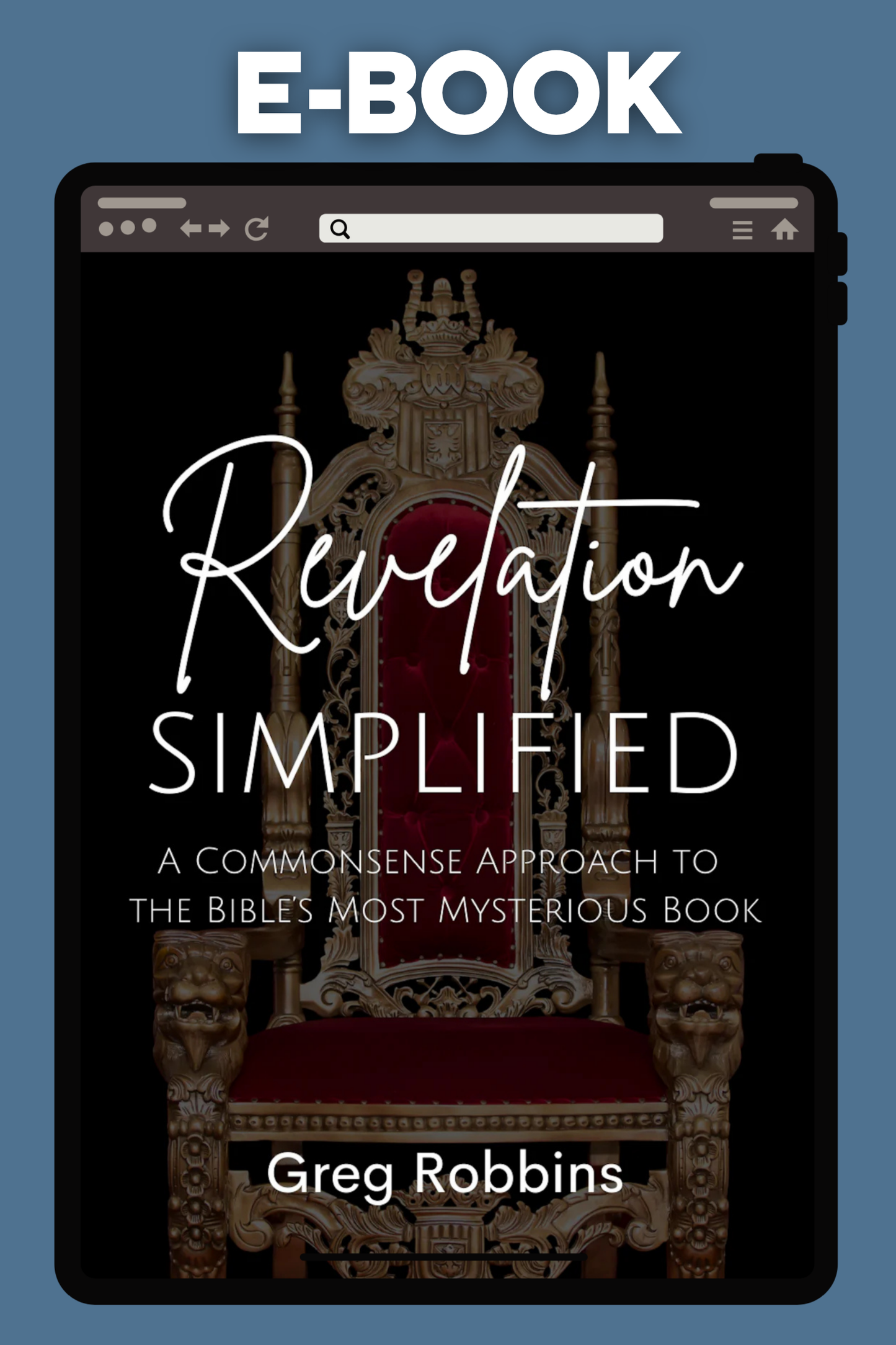 E-book cover of 'Revelation Simplified' with a throne illustration on a blue background